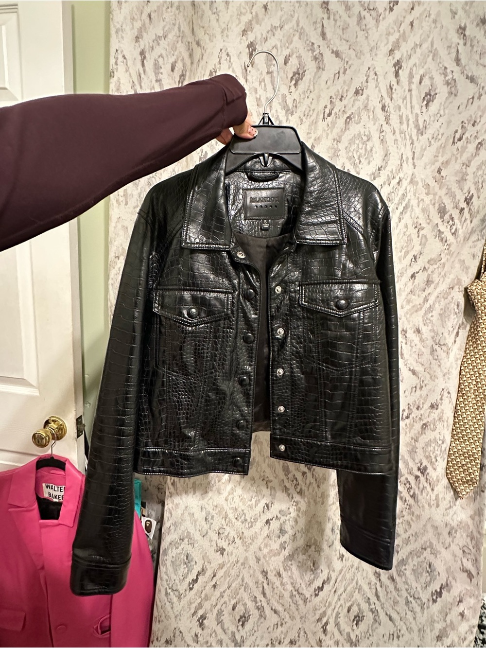 BLANK NYC Black Faux Croc Leather Jacket - Women